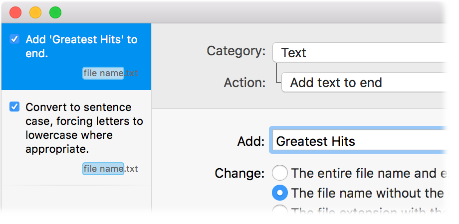 A Better Finder Rename multi-step rename actions sidebar