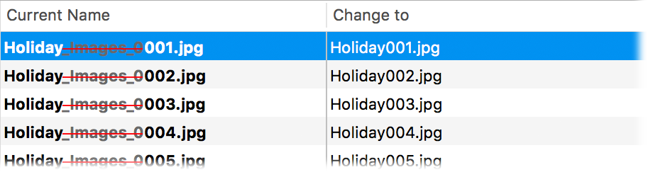A Better Finder Rename change highlighting showing removed text struck through